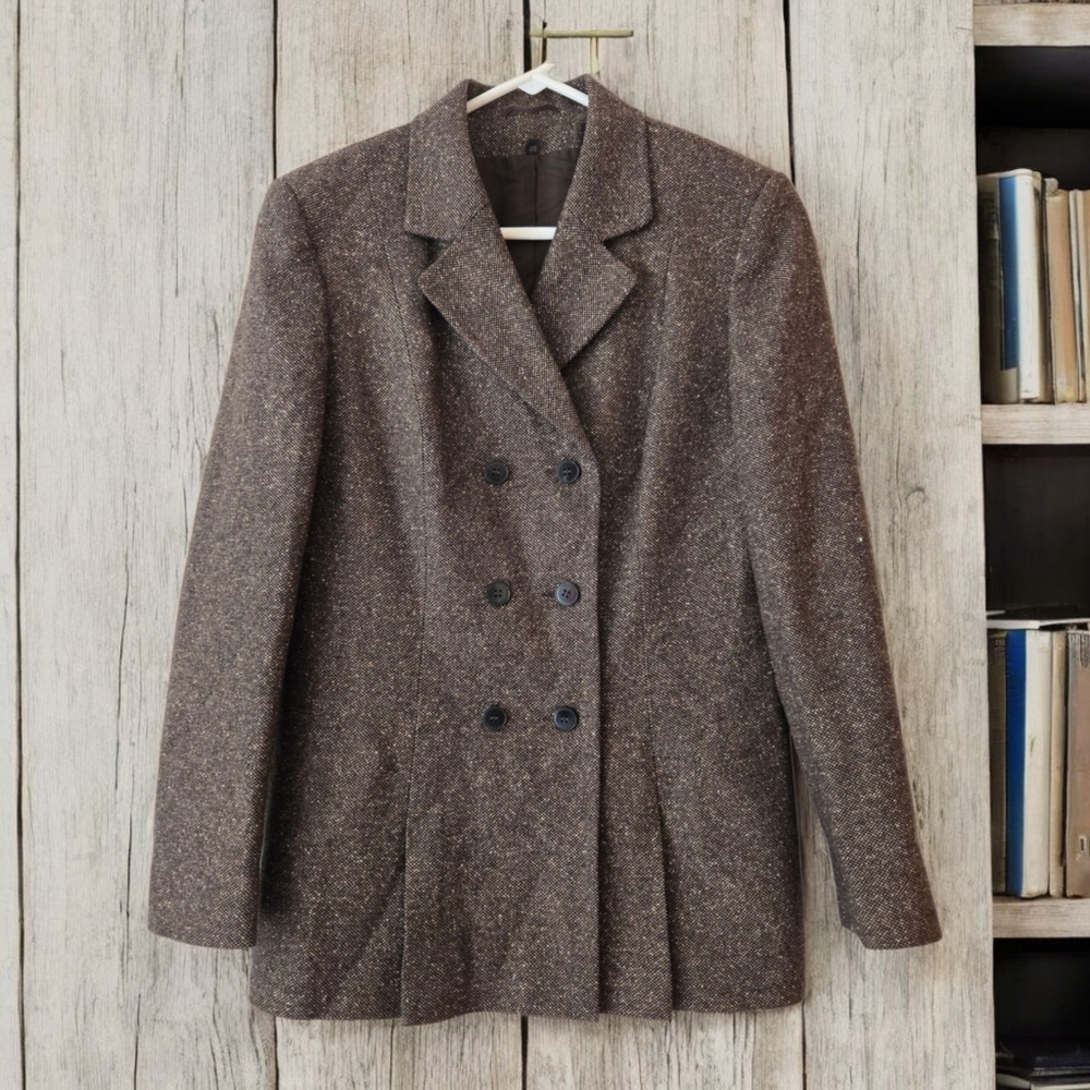 Madeleine Italian Wool Blazer Hip Length Brown Professional Academia Classic /38